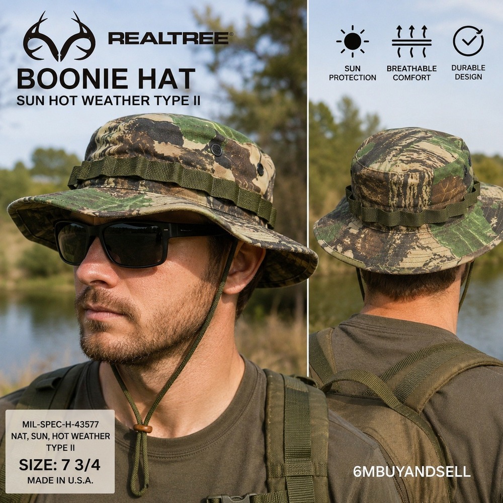 Realtree Camo Boonie Hat Sun Hot Weather Type II MIL-SPEC-H-43577 Size 7 3/4 USA